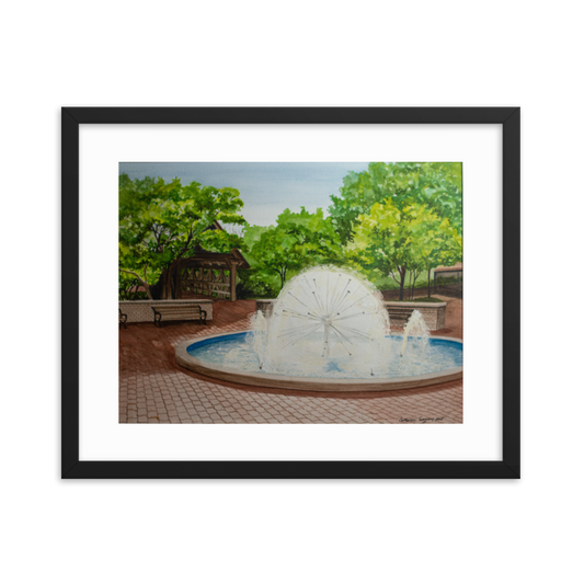 Riverwalk Fountain: Naperville's Spring Watercolor