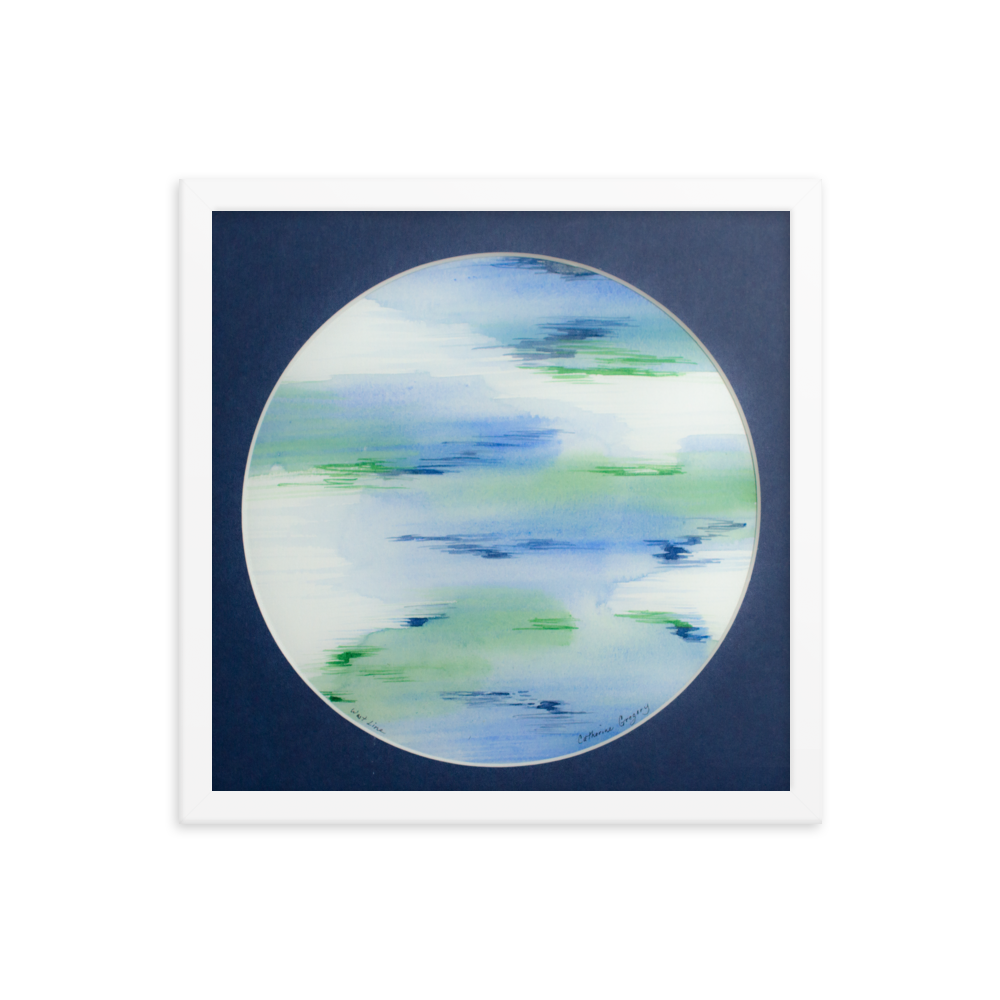 Abstract Aqua Hues: Modern Watercolor Artwork White Frame 14x14