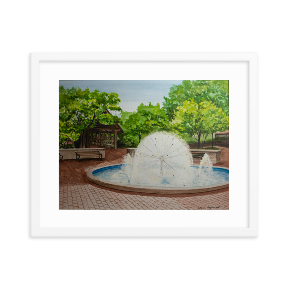 Riverwalk Fountain: Naperville's Spring Watercolor